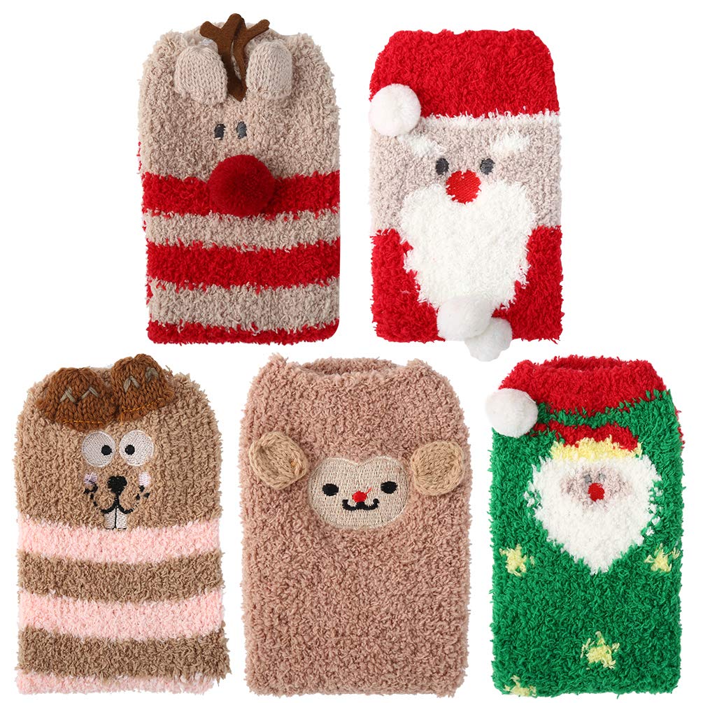 Vbiger Damen Kuschelsocken Warme Wintersocken Cute Cartoon Muster Hausschuhsocken Anti Rutsch Noppen Socken, 5 Paar