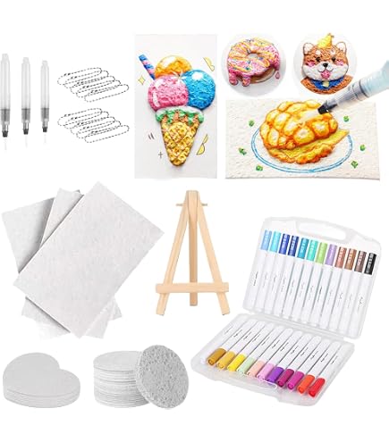 Kit Peinture Magique 3D Mousse – 36 Pièces Avec Éponges, Perles Décoratives, Stylos à Eau Et Mini Chevalet Pour Enfants Bricolage Créatif
