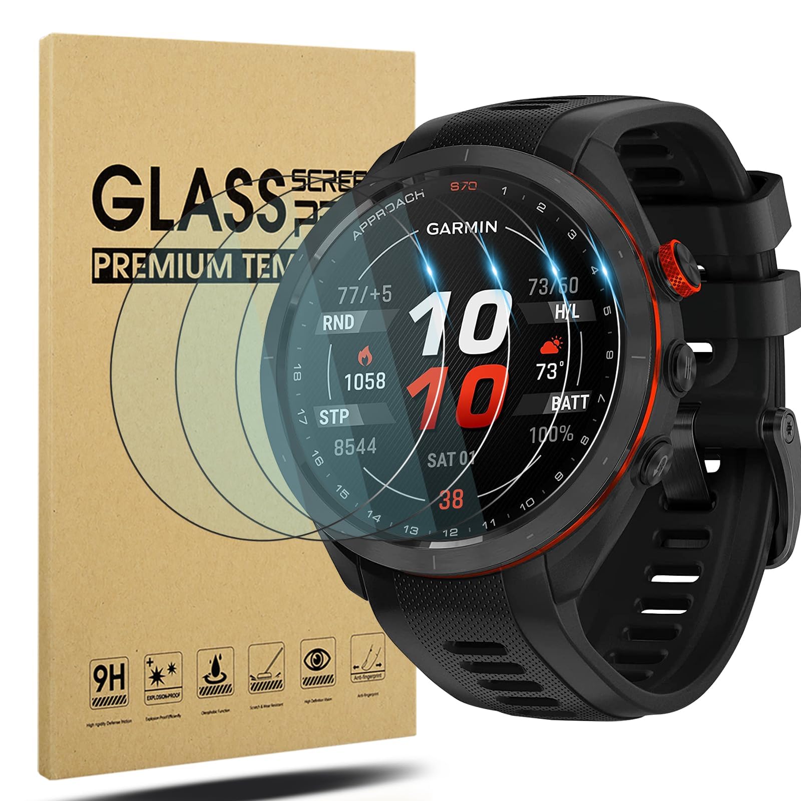 Diruite 4-Pack Screen Protector for Garmin Fenix 7/7 Solar/Fenix 7 Sapphire Solar 47mm/Garmin Epix Gen 2/Garmin Approach S70 47mm Tempered Glass Screen Protector, HD Anti-Scratch No Bubbles[9H]