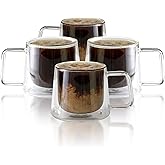 LEMONSODA Double Walled Glass Coffee Drink Mug with Handle - Set of 4 (250 mL / 8.5 fl. oz) Insulated Thermal Mugs Glasses For Tea, Coffee, Latte, Cappucino, Cafe, Milk - Housewarming Gifts