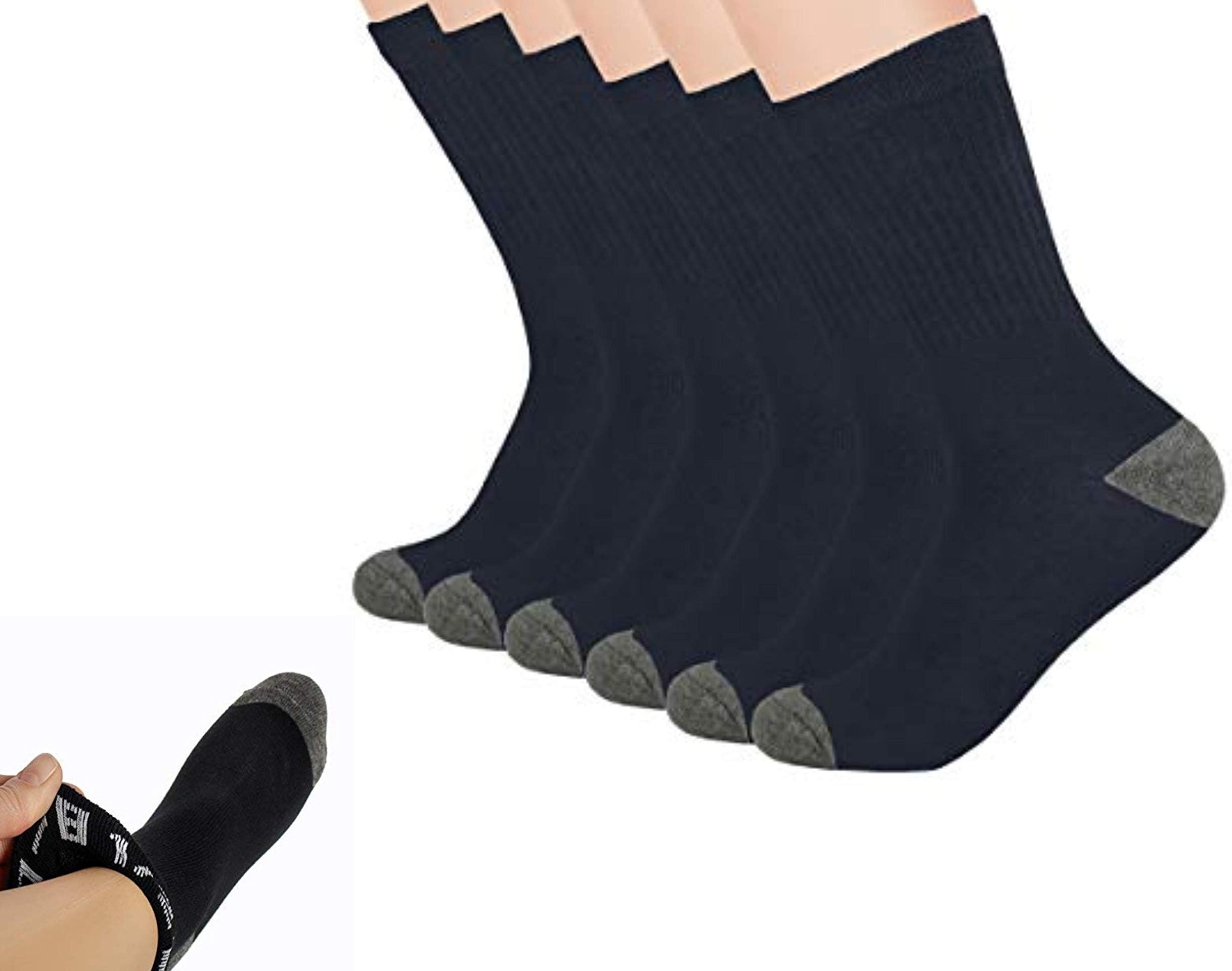 Boys Crew Athletic Ribbed Socks - School Uniform Socks-Breathable, Cushioned - 3 and 6 Pack – White, Navy, Black - by Topfit