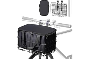 ARTGEEKER Bike Basket,Most Bikes & Electric Bicycle Compatible Featuring a Bike Folding Metal Basket with Detachable Waterproof Lining Bag, Ideal for Road Commuting & Mountain Biking