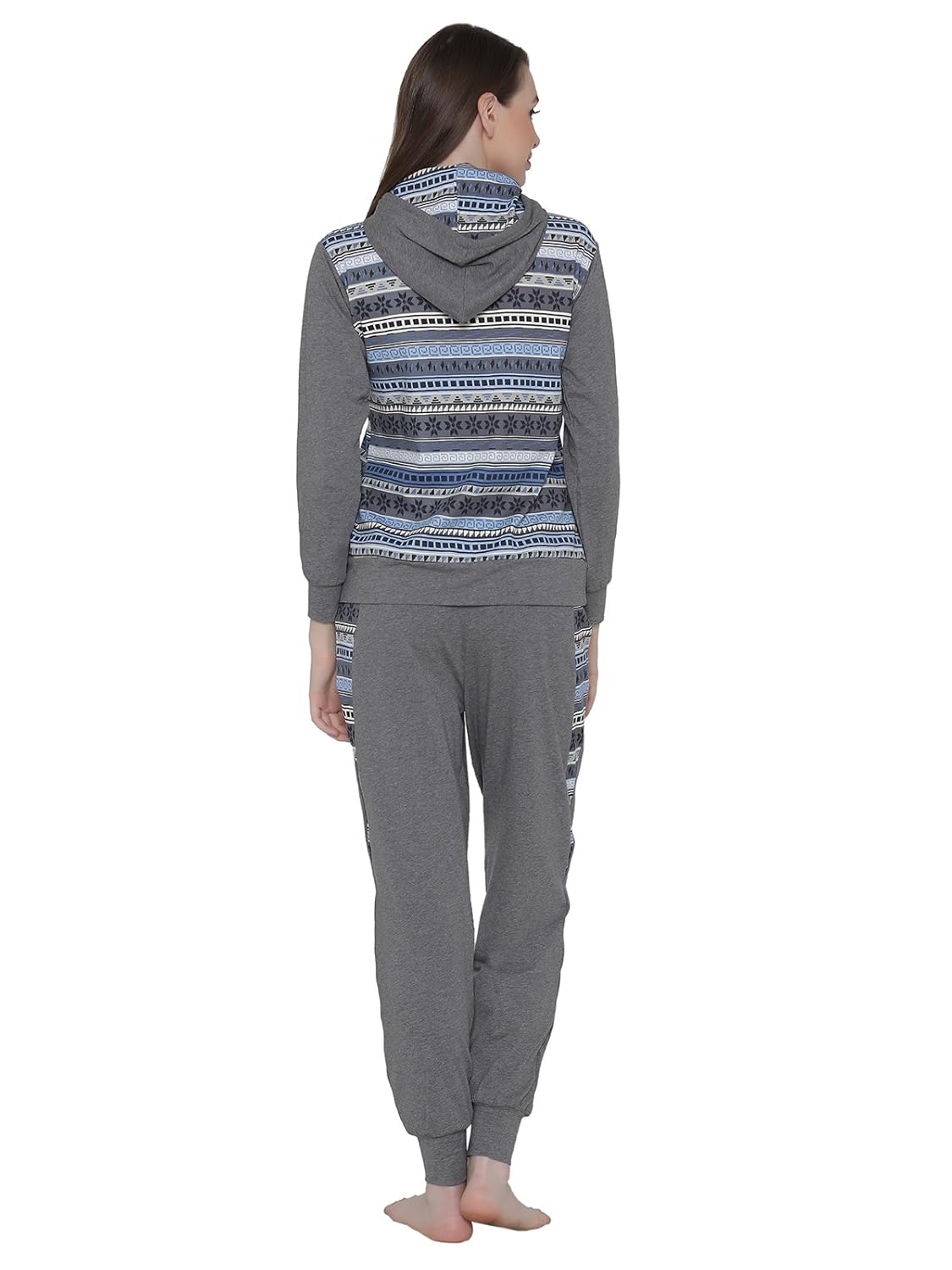 clovia women's cotton rich hooded printed top & pyjama