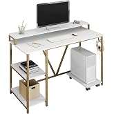 Techni Mobili Computer Desk - Industrial Writing Desk with Storage Shelves, Monitor Stand, & Accessory Holder - Home Office L