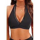 Tempt Me Women Halter Bikini Top - Padded Swimsuit Top V Neck Bathing Suit Tops Only