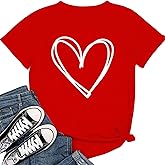 Women's Valentine's T-Shirts Cute Love Heart T Shirts Casual Short Sleeve Tee for Lover