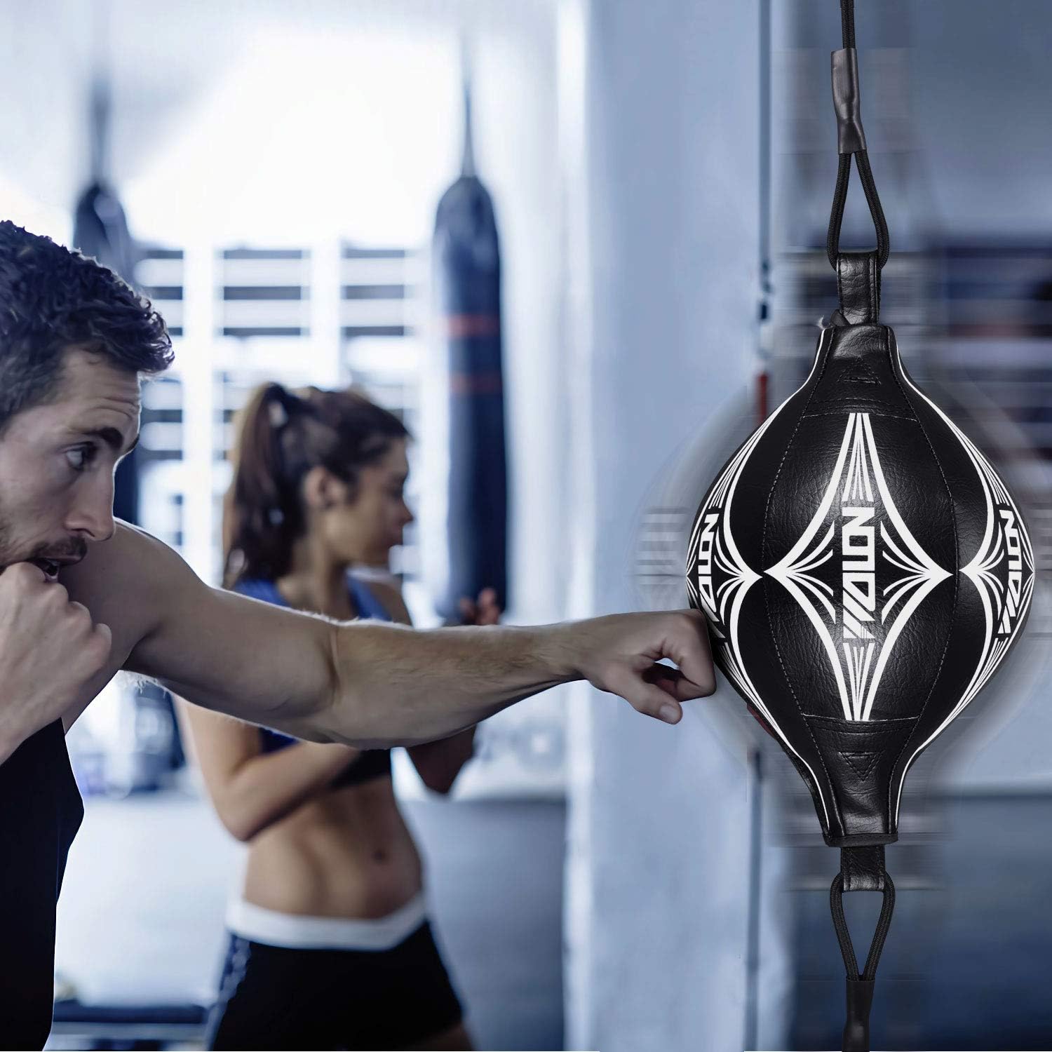 Double End Ball with Pump Boxing Ball Speed Training Ball Leather Speed Bag Punching Dodge MMA with Ring Locking for Training Gym Exercise Agility (Black) : Sports & Outdoors