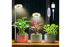 Aokrean Plant Grow Light, 48 LEDs Full Spectrum Grow Lights for Indoor Plants, Height Adjustable Faux Wood Grain Small Grow Light with Base, 3 Optional Spectrums, Auto Timer 6/12/16Hrs, 5 Brightness