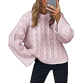 Women's Cable Knit Sweater Pullovers Crewneck Long Sleeve Oversized Y2k Vintage Fall Winter Cozy Chunky Sweaters