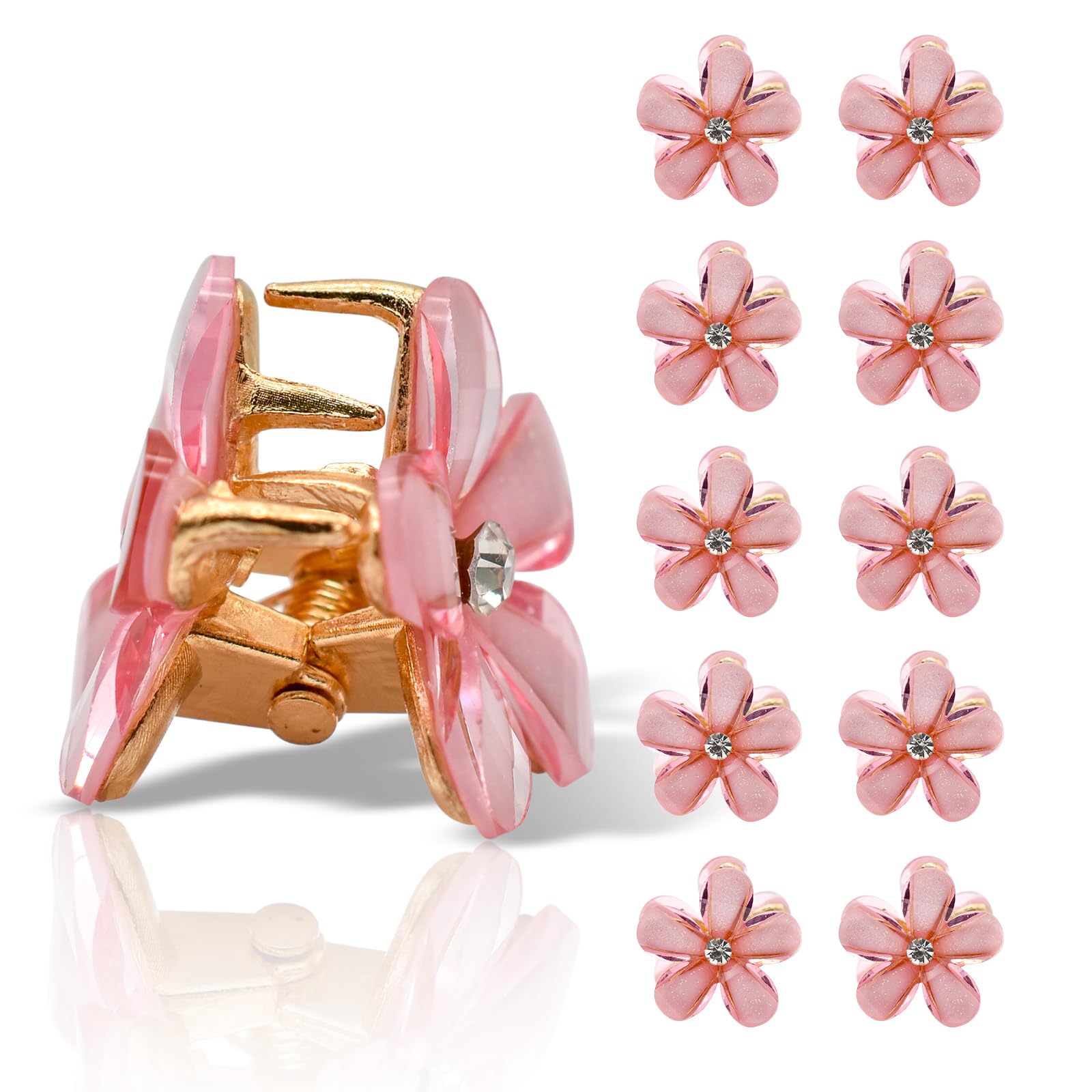 PAITOK Mini Hair Clips, Flower Hair Clips, Flower Clips, Non-Slip Hair Clips for Girls Women for Photos, Daily Party, Wedding Hairstyle Accessories (Pack of 10, Pink)