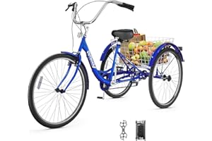 MarKnig 7 Speed Adult Tricycle, 24/26 Inch 3 Wheel Bikes with Large Basket, Cruiser Bike for Women/Men/Seniors, Adult Trike for Outdoor/Shopping/Recreation/Picnic, Three Wheel Tricycle for Adults