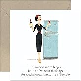Humorous Birthday Cards for Female Friends, Keep Wine In The Fridge Joke BDay Gifts for Her, Just Because, Rude and Naughty Greeting Cards for Women - Blank Inside with Envelope