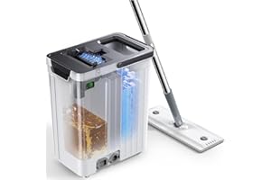 ADICOM Mop and Bucket Set | Auto-Spray Cleaning | Dirty Water Separation Keep Water Fresh | Flat Mop & Bucket with Scraper | 3x Washable Pads | High-efficiency Cleaning for All Floors Tile Wall Window