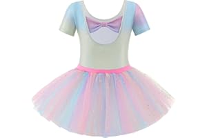 Zaclotre Girls Ballet Leotards Short Sleeve Bow Back Tutu Ballerina Costume Toddler Dance Dress Outfit Combo