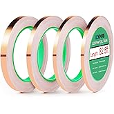 LOVIMAG Copper Foil Tape, Conductive Copper Tape 4 Sizes (0.2/0.24/0.3/0.4Inch) x82.5FT, Copper Tape Conductive Adhesive for Stained Glass Supplies, Guitar and EMI Shielding, Electrical Repairs.