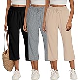 Neer 3 Pack Women's Capri Sweatpants Modal Soft Wide Leg Capris Summer Lounge Yoga Workout Cropped Pants with Pockets