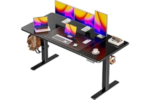 Huuger 55 x 28 Large Electric Standing Desk, Height Adjustable Computer Desk, 27.6" Deep Desktop, Stand up Gaming Office Table with 2 Hooks, 3 Preset Heights, for Home Office, Black