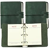 PATIKIL A9 Genuine Leather Journal, 2Pcs 3 Ring Notebook Binder Planner Loose Leaf 60 Sheets Paper Refillable for Business Office Study Writing, Green