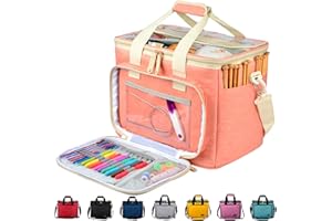 Hoshin Knitting Bag for Yarn Storage, High Capacity Yarn Totes Organizer with Inner Divider Portable for Carrying Project, Knitting Needles(up to 14”), Crochet Hooks, Skeins of Yarn (Pink)