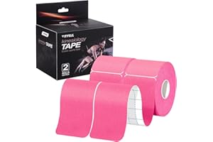 VityElk Kinesiology Tape (2 Rolls)，20 Count/Roll Elastic Premium Precut Strips Athletic Tape， Hypoallergenic Cotton Waterproof K Tape for Muscle Pain Relief and Joint Support(Pink)
