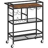 MAHANCRIS Bar Cart for The Home, 3-Tier Serving Cart with Wheels and Handle, Beverage Cart with Wine Rack and Glass Holder fo