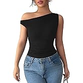 Acelitt Summer Off The Shoulder Tops for Women Sexy Slim Fit Crop Top Going Out Blouses Sleeveless Tight Shirts