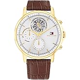 Tommy Hilfiger Classic Multi-Function Quartz Watch - Leather Strap Wristwatch for Men - Water Resistant Up to 5 ATM/50 Meters - Premium Fashion for Everyday Wear - 44mm