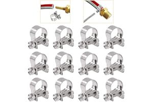 Rustark 12 Pcs Hose Clip Stainless Steel Adjustable 10-12mm Range Hose Clamp Mini Fuel Injection Line for Plumbing Automotive