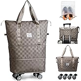Rolling Duffle Bag with Wheels Expandable Foldable Travel Duffel Bag Checkerboard Carry on Luggage Bag Weekender Bag for Men Women