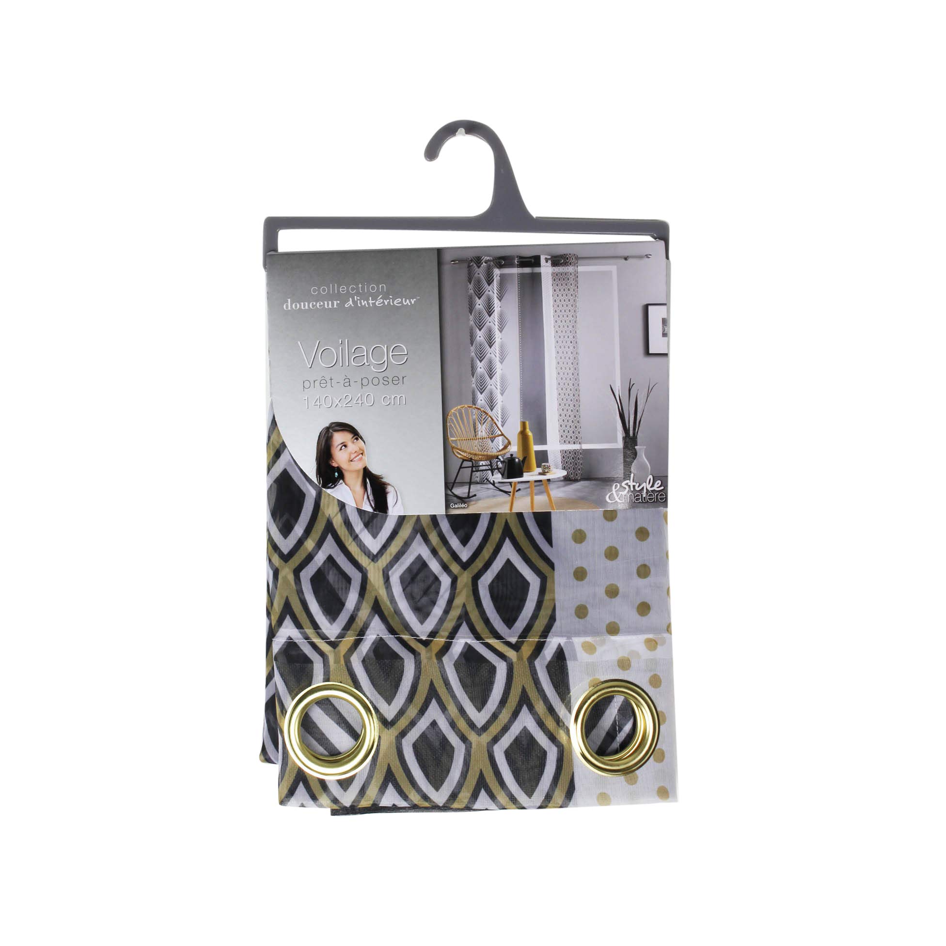 Douceur d'Intérieur, Galileo Net Curtain with Eyelets 140 x 240 cm Black Transfer Print Voile