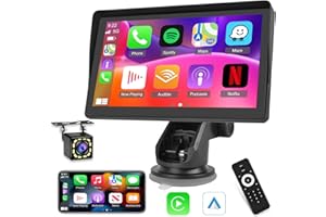 NHOPEEW 7 Inch Protable Apple Carplay Car Screen, Wireless Android Auto Dash Mount, Car GPS Navigation System with Mirror Link/Bluetooth/FM Transmitter/USB + 12LED Backup Camera