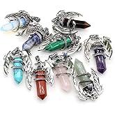 LE SKY 5 Pcs Natural Stone Pendants Vintage Dragon Shape Healing Crystal Charms for Jewelry Making Necklace