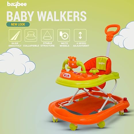 Baybee Forza Baby Walker - The Anti Fall Baby Walker with Adjustable Height and Musical Toy Bar Rattles and Activity Toys-Round Ultra Soft Seat Cycle Baby Walker