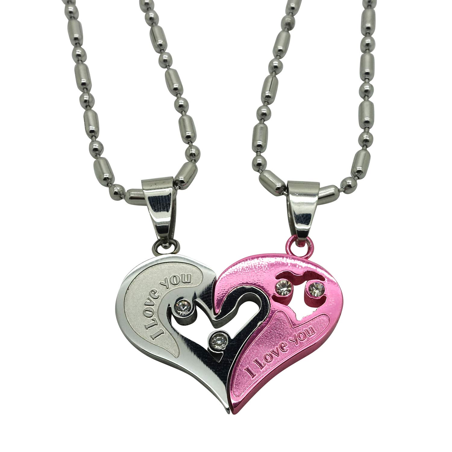Libaraba Stainless Steel I Love You Romantic Heart Couple Necklace Set Heart Necklaces Set for Him and Her