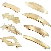 Dizila 8 Pieces Simple Rectangular Oval Star Gold Metal French Hair Barrettes Automatic Spring Snap Hair Clips Clamps Grips Accessories for Women Girls