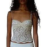 Women Lace Mesh Crop Tank Tops Sleeveless Patchwork Strappy Going Out Tops Camisole Y2k Slim Fit Cami Shirts