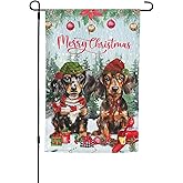 Christmas Dachshund Santa Bird Garden Flag 12x18 Inch Double Sided Vertical Decoration Yard Small Flag For Outside Holiday Seasonal Outdoor
