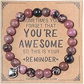 SCRDPRAD You're Awesome Inspirational Natural Healing Stone Beaded with Heart Pendant Adjustable Friendship Couple Bracelet Meaningful Card Birthday Jewelry Gifts for Women Men