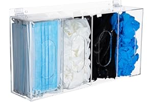 Nespen Clear Acrylic 4 Compartment Glove Dispenser Wall Mount – Organizer with Lid – Face Mask, Hair Net, Disposable Glove Ho