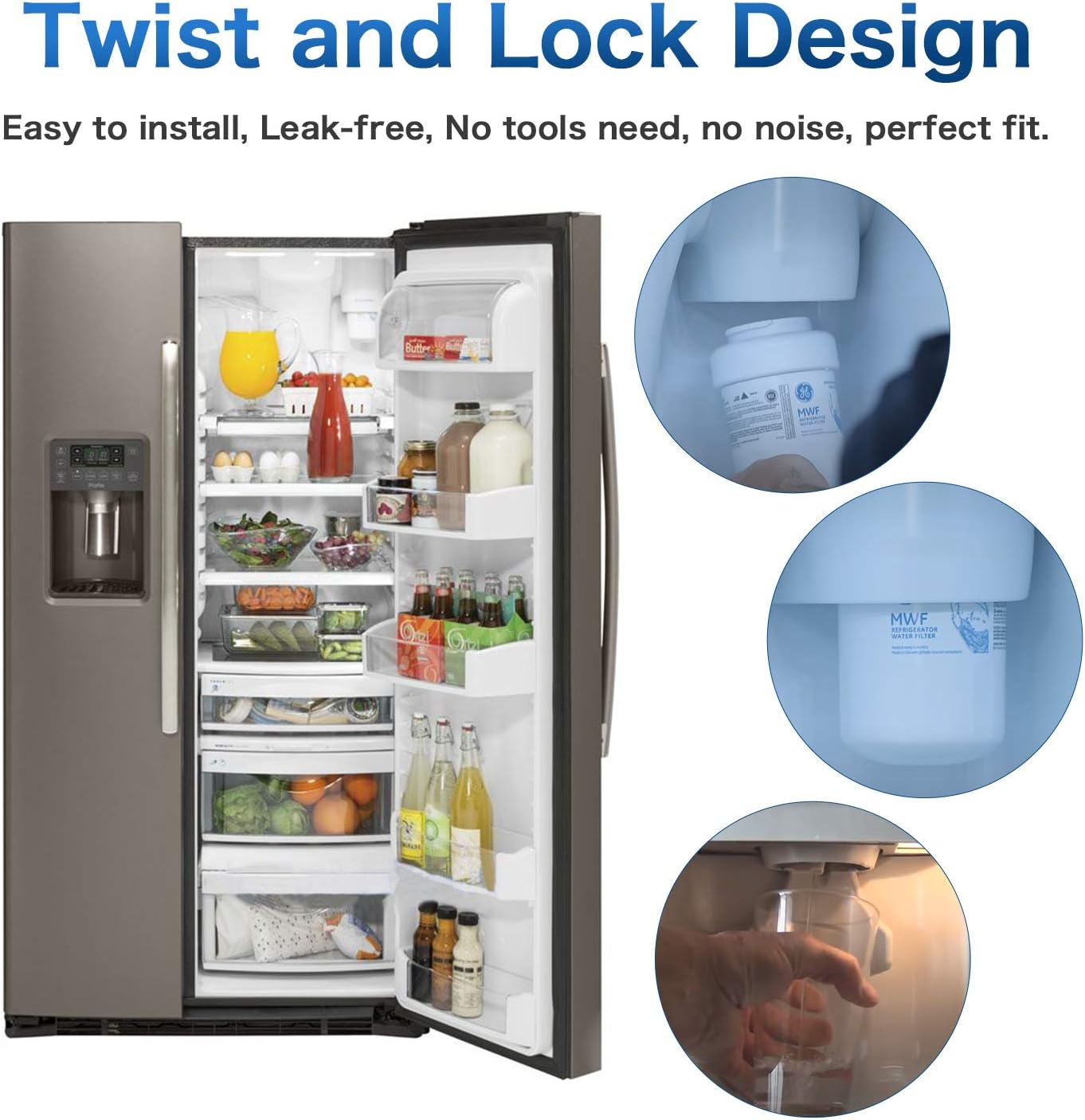 MWF Refrigerator Water Filter for GE Replacement Compatible With GE MWF MWFP MWFA GWF Refrigerator Water Filter (2 Packs): Kitchen & Dining