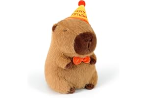Ditucu Cute Capybara Plush with Happy Birthday Hat Bow Soft Capibara Stuffed Animal Plushies Toys for Birthday Gifts Party Decoration for Kids Brown 9 inch