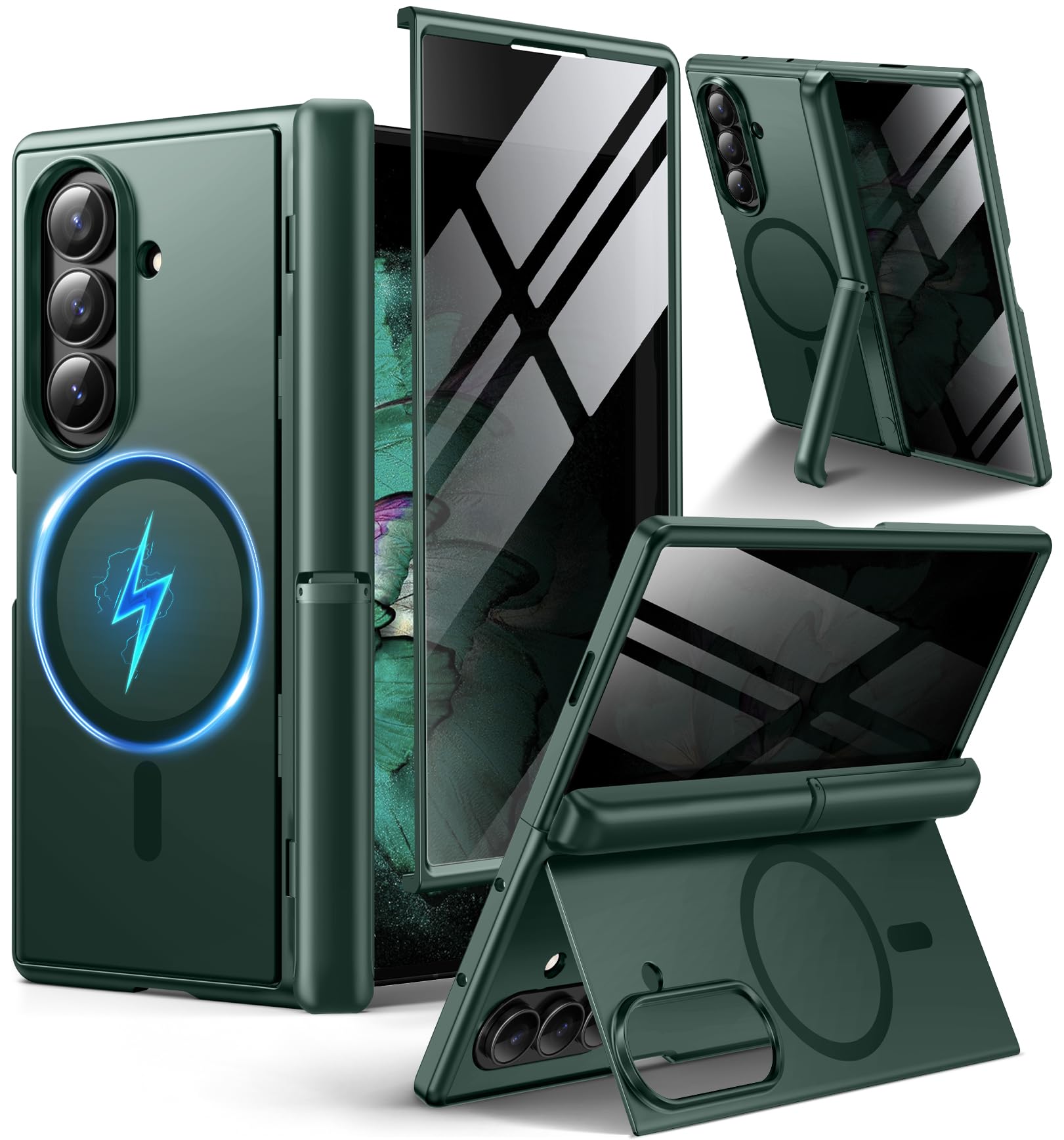 Photo 1 of BERFY for Samsung Galaxy Z Fold 7 Case with Privacy Screen Protector, [Compatible with MagSafe][Anti Spy] Built-in 2 Hidden Kickstand, Full-Body Shockproof Slim Phone Case for Z Fold 7, Green