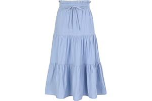 Kukume Maxi Skorts Skirt for Girls Button Front High Waisted Long Skirt with Belt Ruffled Skirts with Pocket 3-12Years