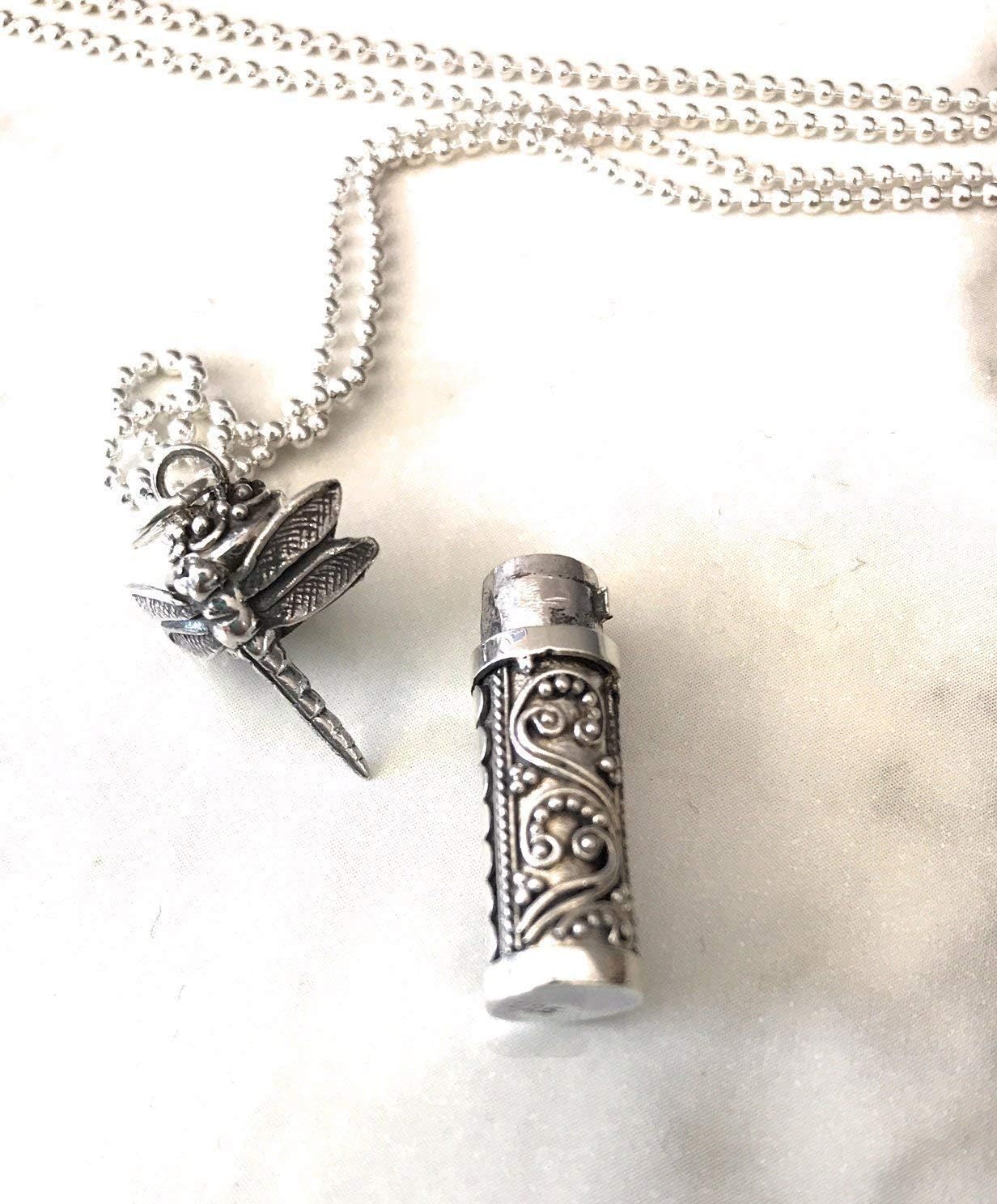 Weathered RaindropUrn Sterling Silver Dragonfly Cremation locket pendant necklace for ashes or hair in memory of child baby or loved one rushed shipping