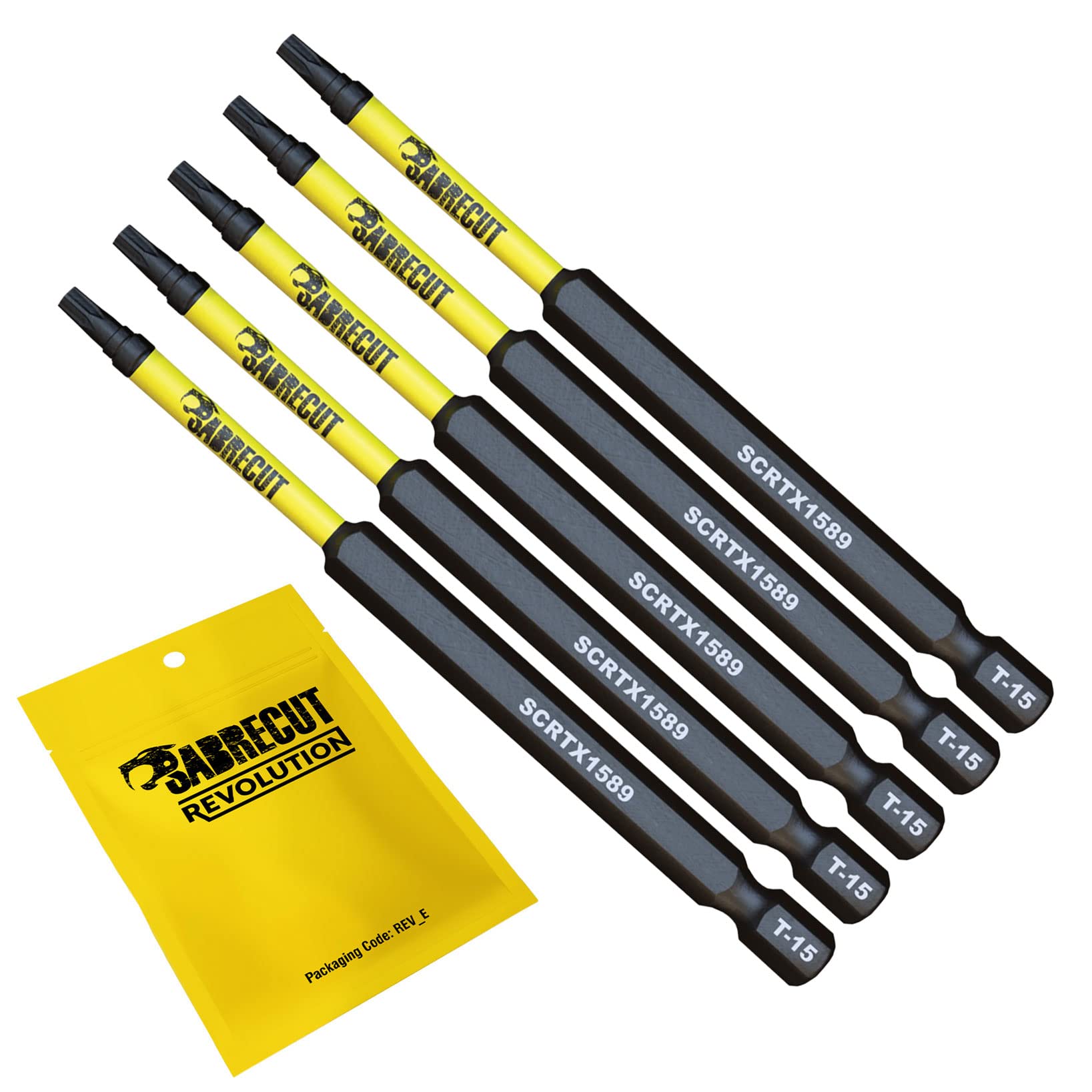 5 x SabreCut SCTX1589_5 89mm T15 TX15 Magnetic Impact Screwdriver Driver Bits Set Torx Heavy Duty