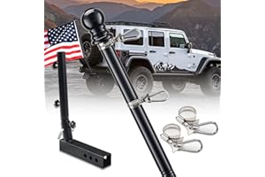 LAKEROD Truck Flag Pole Kit with Trailer Hitch Holder - 6FT Heavy Duty Flagpole for Trucks,Stainless Steel Flag Rings Hold Flag Securely,Dual Angle Design Holder with Protective Sleeve for Truck,Pickup,Jeep