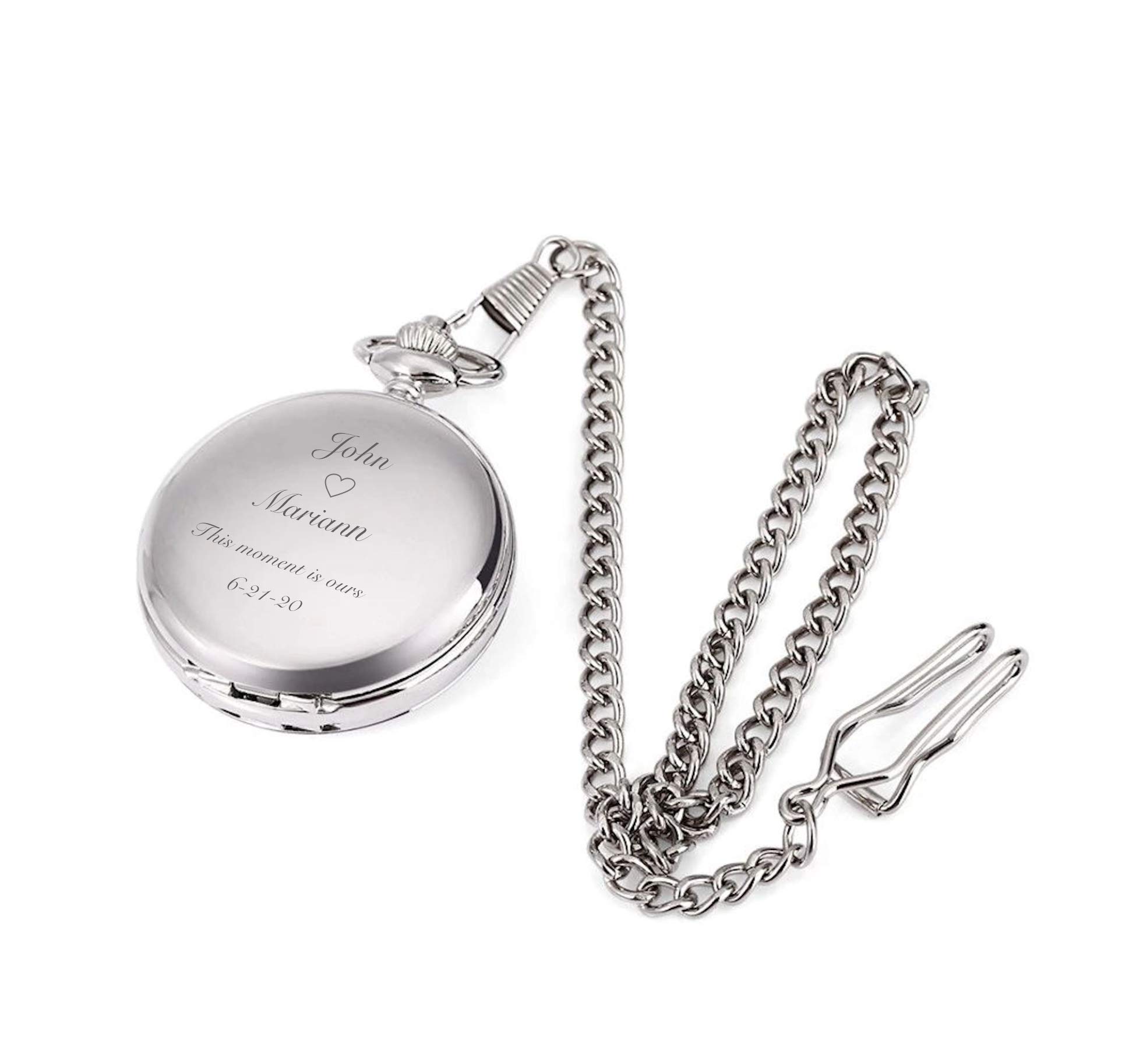 Personalized Silver Pocket Watch with Glass Cover Custom Engraved Free - Stainless Steel Timepiece with Gift Box, Free Engraving - Ships from USA