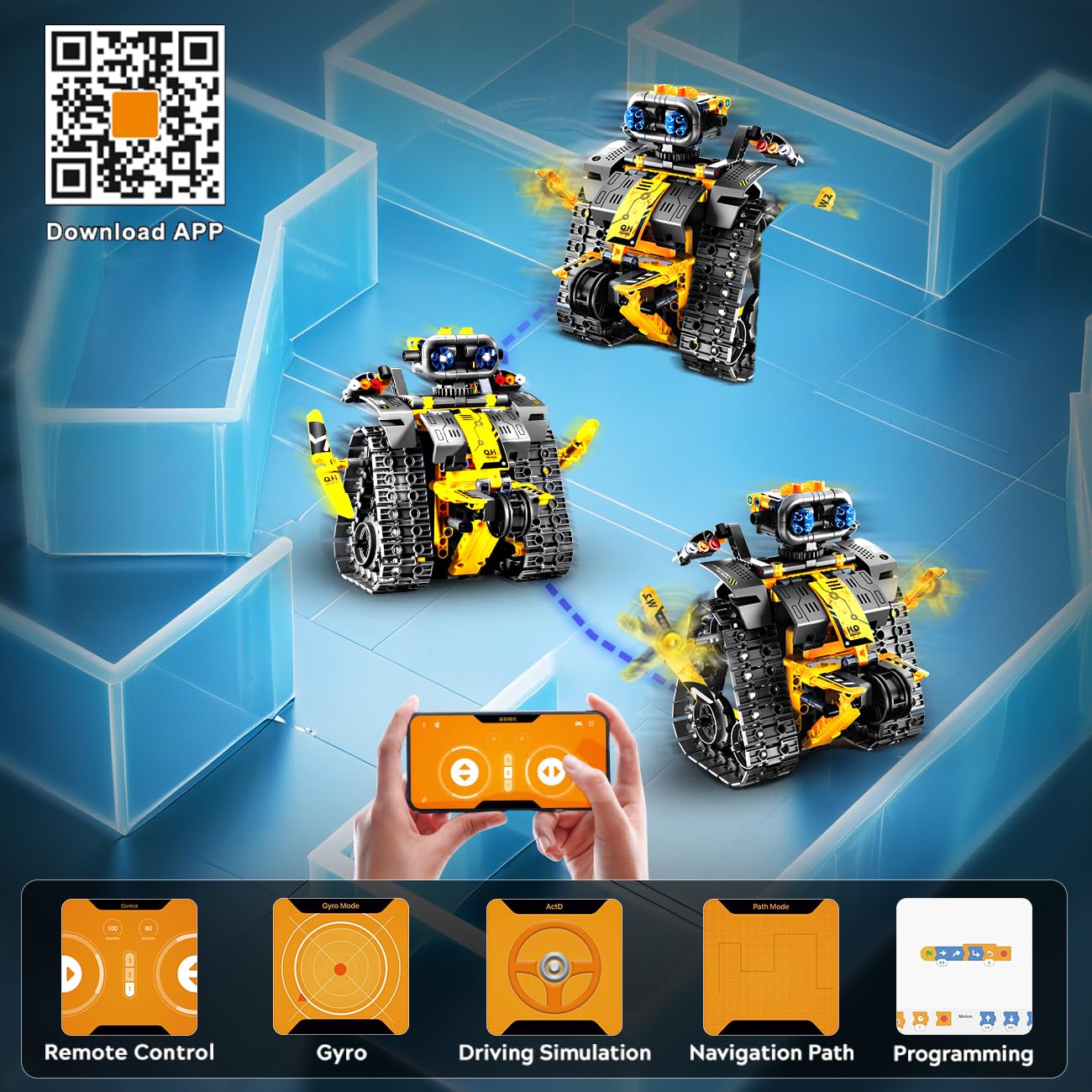 HiWEEGO Technik Roboter für Kinder Bausatz - 5-in-1 mit Fernbedienung und App Steuerung | 520 Stück RC Wall Roboter/Tech Robot Wiederaufladbarer Geschenke für 6-12+ Jahre alte Jungen Mädchen 8