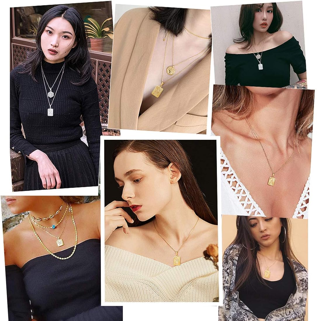 U7 Monogram Necklace Graduation Gift for Boys Girls 18K Gold Plated Square Script Initial Jewelry Letter E Pendant with Chain: Clothing