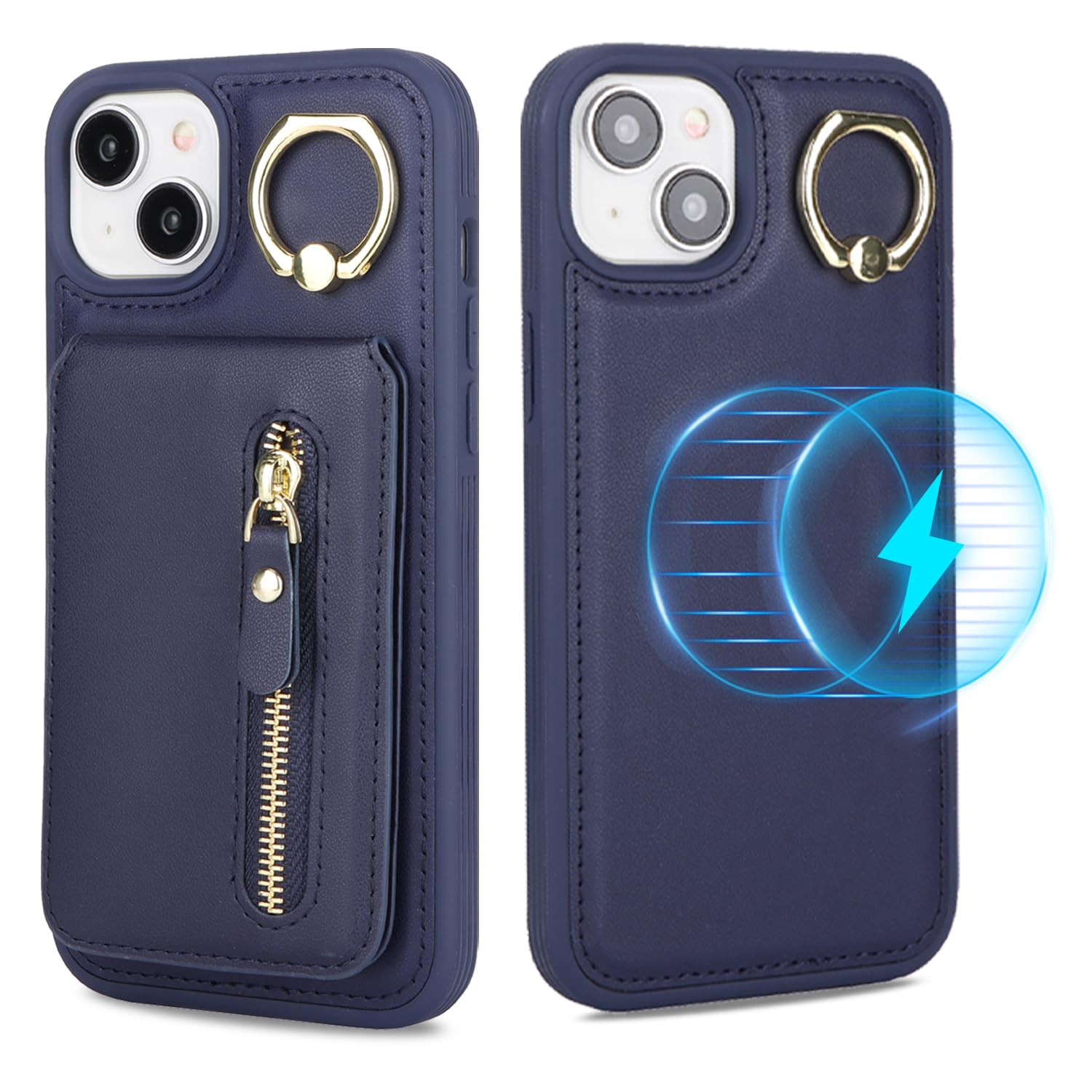 Photo 1 of ?????? Detachable Magnetic Case for iPhone 14 Plus, 2-in-1 System with Zipper Card Wallet & Built-in Phone Grip - Magsafe Compatible PU Leather Cover - Blue